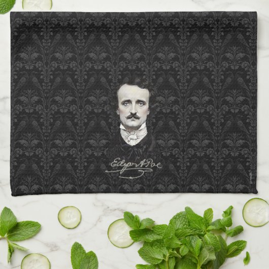 Edgar Allan Poe Portrait and Signature Raven Geschirrtuch (Gefaltet)