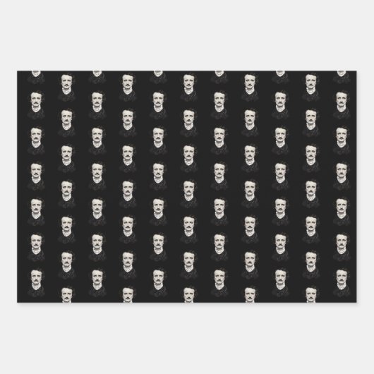 Edgar Allan Poe, Signature, Raven und Portrait Geschenkpapier Set (Vorderseite)
