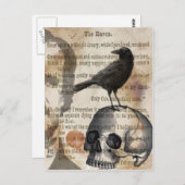 Edgar Allan Poe The Raven Skull und BIrd Postkarte (Vorne/Hinten)