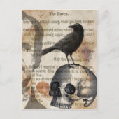 Edgar Allan Poe The Raven Skull und BIrd Postkarte (Vorderseite)