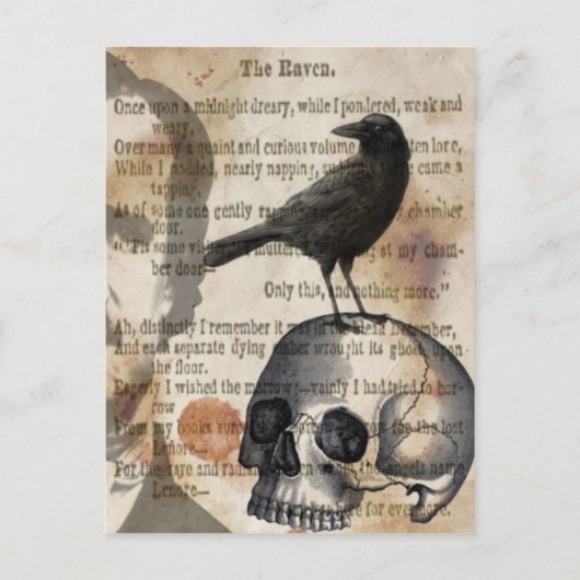 Edgar Allan Poe The Raven Skull und BIrd Postkarte (Vorderseite)