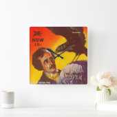 Edgar Allan Poe und Raven Pulp Magazine Cover Quadratische Wanduhr (Zuhause)