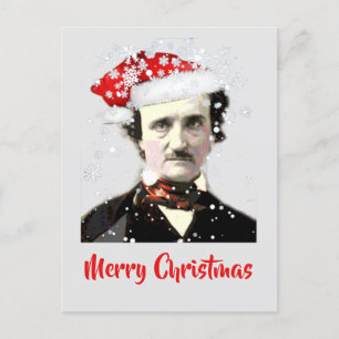 Edgar Allan Poe Weihnachtswunsch Hut Schneeflocken Postkarte