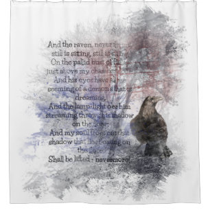 Edgar Allan Pop The Raven Gedicht Raven Watercolor Duschvorhang