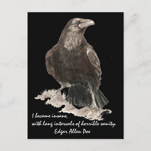 Edgar Allen Poe Insanity Quote Watercolor Raven Postkarte (Vorderseite)