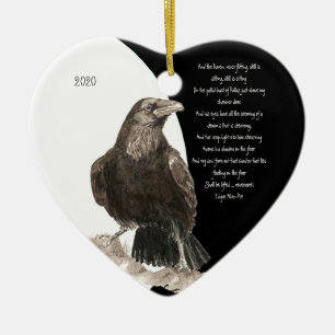 Edgar Allen Poe Quote Watercolor Raven Bird Keramikornament