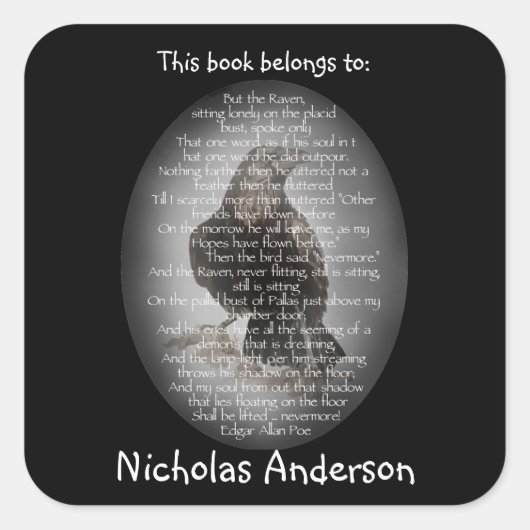 Edgar Allen Poe The Raven Geem Buchzeichen Art Quadratischer Aufkleber (Vorderseite)