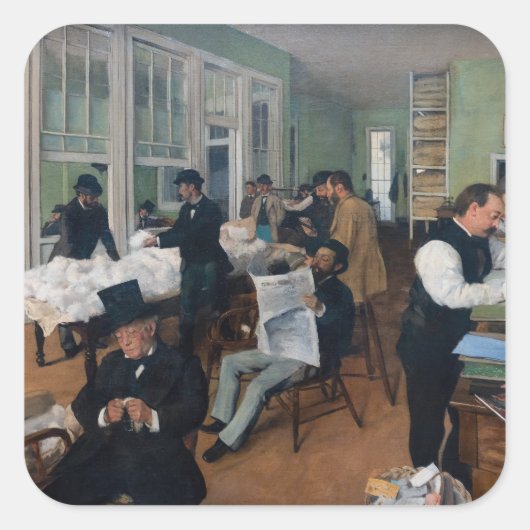 Edgar Degas - Cotton Office in New Orleans Quadratischer Aufkleber (Vorderseite)
