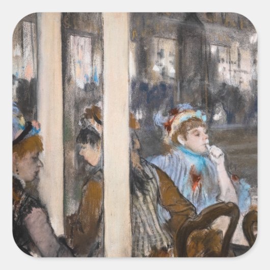 Edgar Degas - Frauen im Café Terrasse im Abend Quadratischer Aufkleber (Vorderseite)
