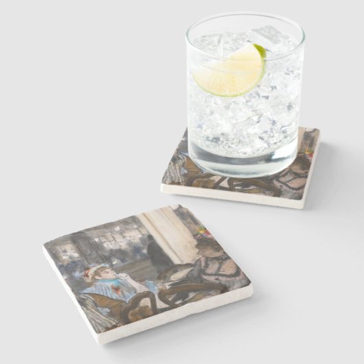 Edgar Degas - Frauen im Café Terrasse im Abend Steinuntersetzer (Seitenansicht)