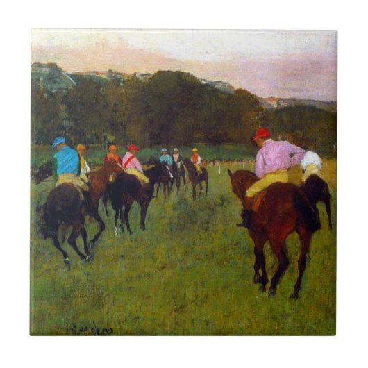 Edgar Degas Race Pferde in Longchamp Fliese (Vorderseite)