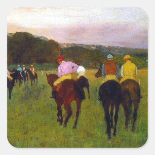 Edgar Degas Race Pferde in Longchamp Quadratischer Aufkleber