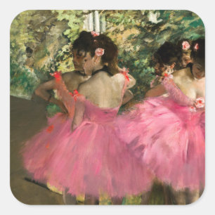Edgar Degas - Tänzerinnen in Rosa Quadratischer Aufkleber