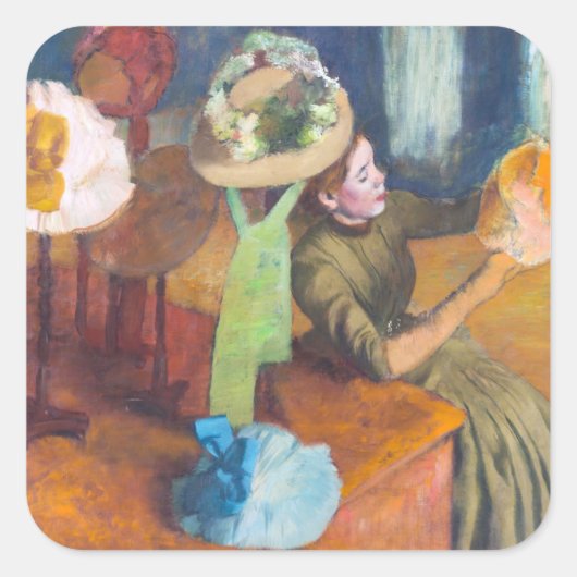 Edgar Degas - The Millinery Shop Quadratischer Aufkleber (Vorderseite)