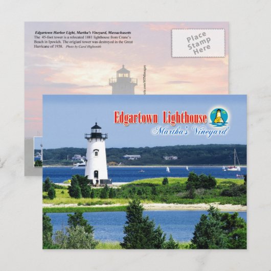 Edgartown Harbor Light, Martha's Vineyard, MA Postkarte (Vorne/Hinten)