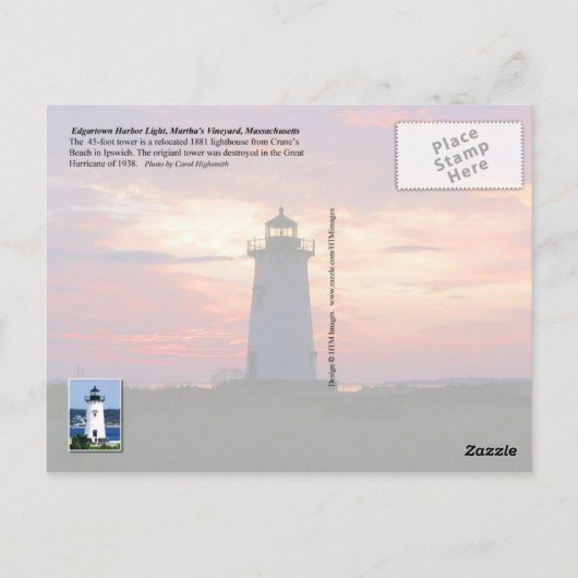 Edgartown Harbor Light, Martha's Vineyard, MA Postkarte (Rückseite)