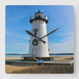 Edgartown Harbor Lighthouse, Martha's Vineyard MA Quadratische Wanduhr