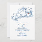 Edgartown MA All-in-One Navy Blue QR Code Wedding Einladung (Vorderseite)