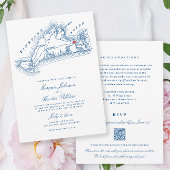 Edgartown MA All-in-One Navy Blue QR Code Wedding Einladung