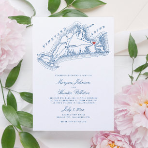 Edgartown MA Map Elegant Navy Blue Wedding Einladung