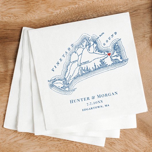 Edgartown MA Map Elegant Navy Blue Wedding Serviette
