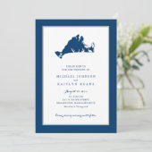 EDGARTOWN Marthas Vineyard Blue Map Wedding Invita Einladung (Stehend Vorderseite)