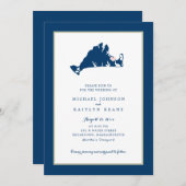 EDGARTOWN Marthas Vineyard Blue Map Wedding Invita Einladung (Vorne/Hinten)