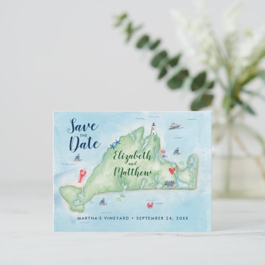 Edgartown Marthas Vineyard Karte Save the Date (Stehend Vorderseite)