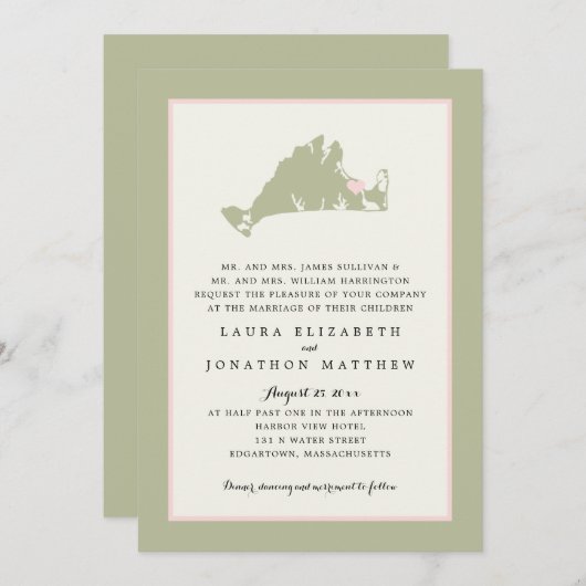EDGARTOWN Marthas Vineyard Pink Karte Hochzeit (Vorne/Hinten)