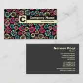 Edge Label Monogram - Abstrakte Blume 031023 Visitenkarte (Vorne/Hinten)