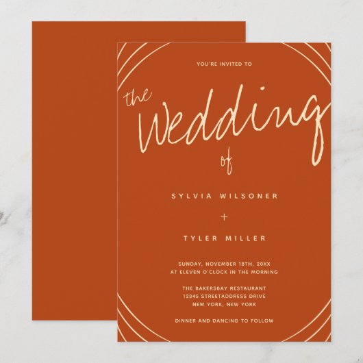 Edge Line Burnt Orange Wedding Einladung (Vorne/Hinten)