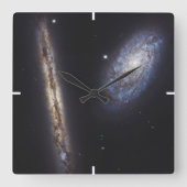 Edge-On Galaxy Ngc 4302 & Tilted Galaxy Ngc 4298 Quadratische Wanduhr (Vorderseite)