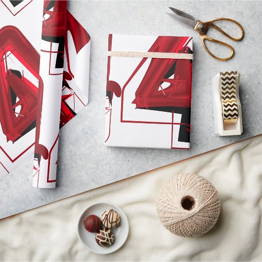 Edgy Abstrakt Red and Black Number 4 Geschenkpapier