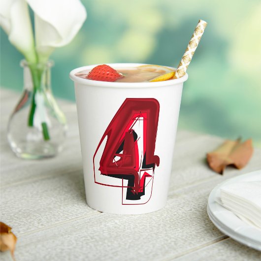 Edgy Abstrakt Red and Black Number 4 Pappbecher