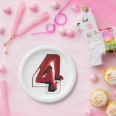 Edgy Abstrakt Red and Black Number 4 Pappteller (Party)