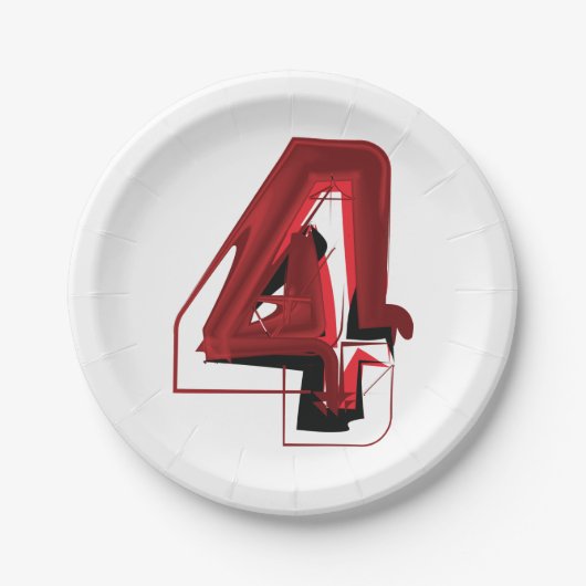 Edgy Abstrakt Red and Black Number 4 Pappteller (Vorderseite)