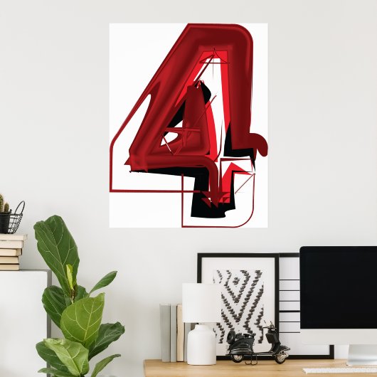 Edgy Abstrakt Red and Black Number 4 Poster (Heimbüro)