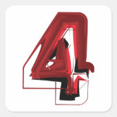 Edgy Abstrakt Red and Black Number 4 Quadratischer Aufkleber (Vorderseite)