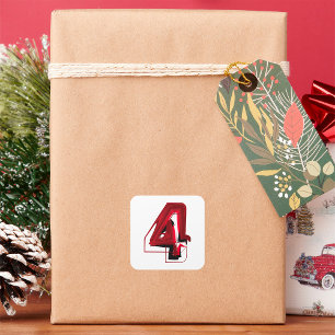 Edgy Abstrakt Red and Black Number 4 Quadratischer Aufkleber