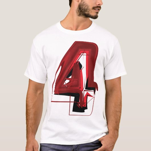 Edgy Abstrakt Red and Black Number 4 T-Shirt (Vorderseite)