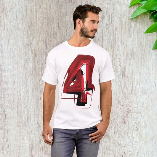 Edgy Abstrakt Red and Black Number 4 T-Shirt