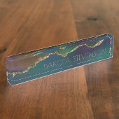 Edgy Agate | Dark Moody Jewel Tone Aquamarin Namensplakette (Seite)