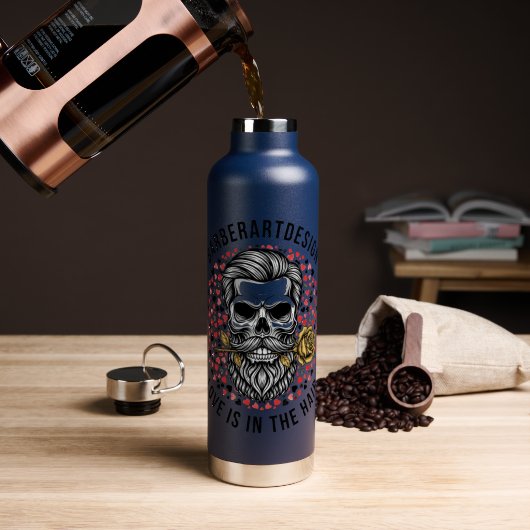 Edgy Barber Skull & Rose Valentine Stainless Steel Trinkflasche (Kaffee (gedreht))