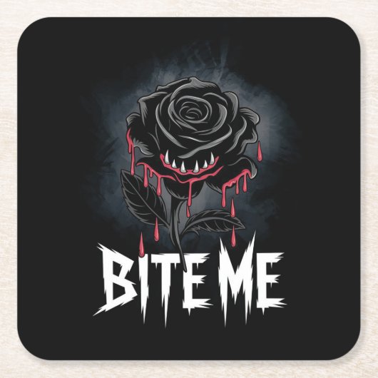 Edgy 'Bite Me' Gothic Rose Design Rechteckiger Pappuntersetzer (Vorderseite)