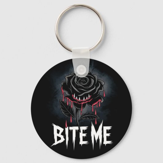 Edgy 'Bite Me' Gothic Rose Design Schlüsselanhänger (Vorderseite)