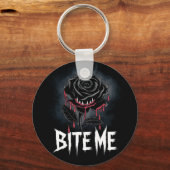 Edgy 'Bite Me' Gothic Rose Design Schlüsselanhänger (Vorderseite)