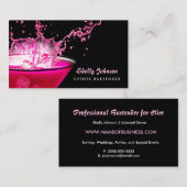 Edgy Black and Pink Splash Events Barkeeper Visitenkarte (Vorne/Hinten)