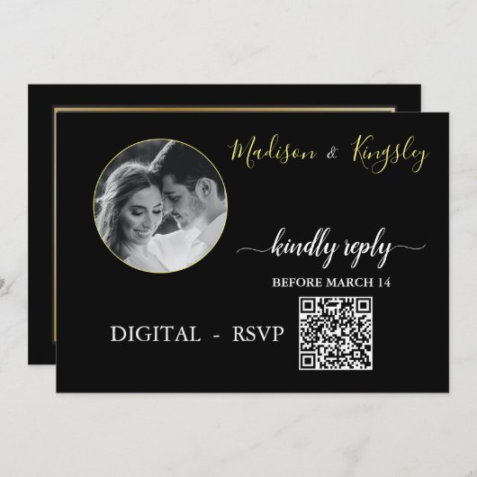Edgy Black Foto Monogram Fab DIGITAL RSVP CARD Einladung (Vorne/Hinten)