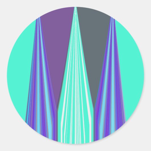 Edgy Blue Lila Cyan Zickzack Art Print Runder Aufkleber (Vorderseite)