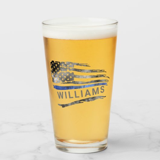 Edgy Blue Thin Line Bierglas mit Namen Glas (Vorne (Gefüllt))